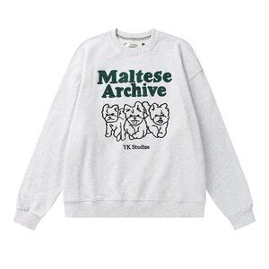 Waikei Round Neck Embroidered Pattern White And Gray Sweatshirt